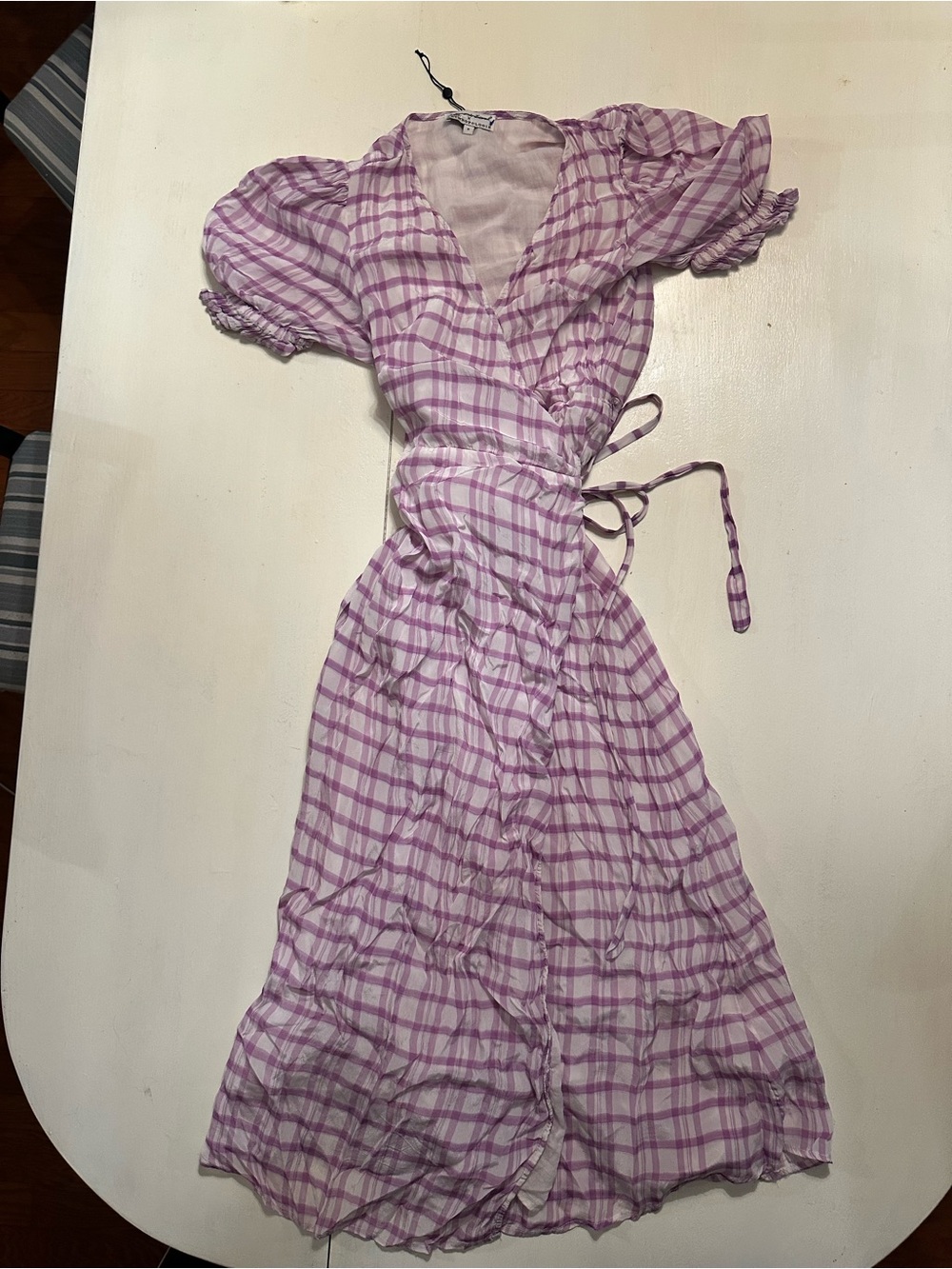Anthropologie Lavender and White Plaid Midi Wrap Dress